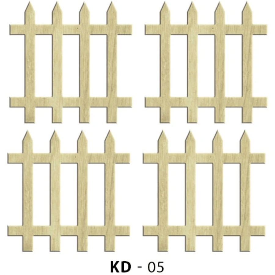 KD05 4lü Set Fence Wood Package Ornament, Unpainted Wooden Ornament