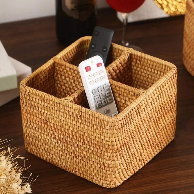 SEWS-Hand-Woven Storage Box, Handle Remote Control Basket, Mobile Phone Decorative Box, Home Office Storage Box