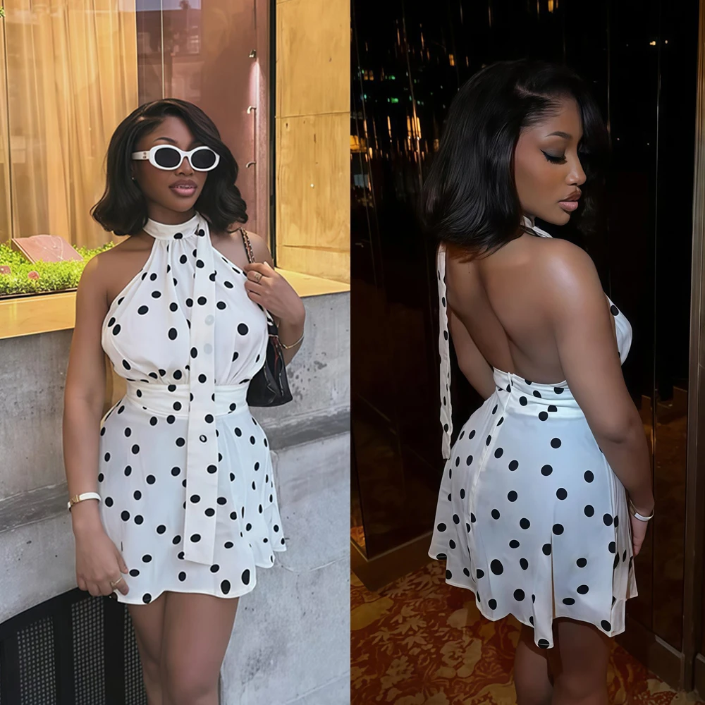 2026 Sommer Elegantes Neues Damen Freizeitkleid Sexy Ärmelloses Rückenfreies Neckholder-Kleid mit Polka-Dot-Print A-Linie Kurzes Minikleid