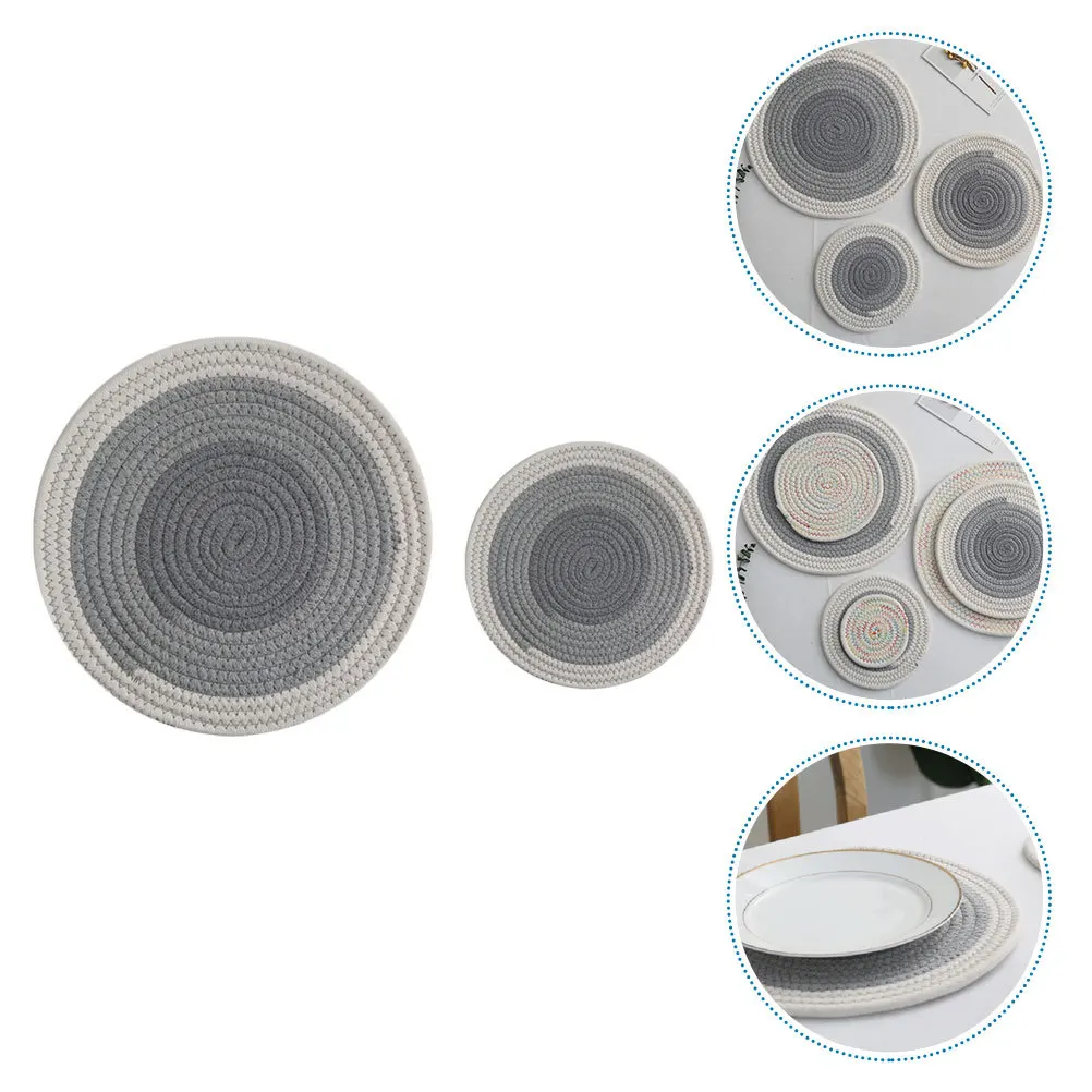 

2Pcs Round Shape Cotton Placemat Water Absorbent Heat Insulation Non-Slip Table Protector for Kitchen Dining Room Coffee Table