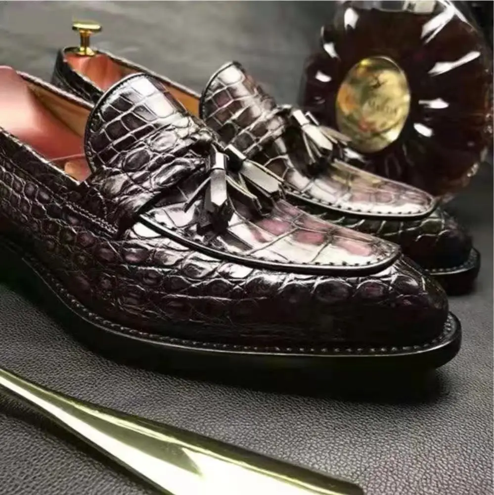 2026 new arrival Fashion Crocodile Skin causal black shoes pdd833