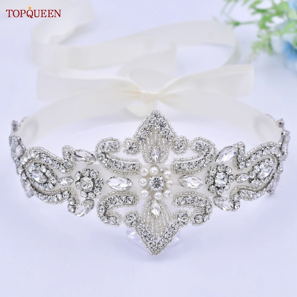 

TOPQUEEN Handmade Bridal Belt Silver Rhinestone Crystal Beaded Sash Evening Dress Decoration Girdles Wedding Accessories S245