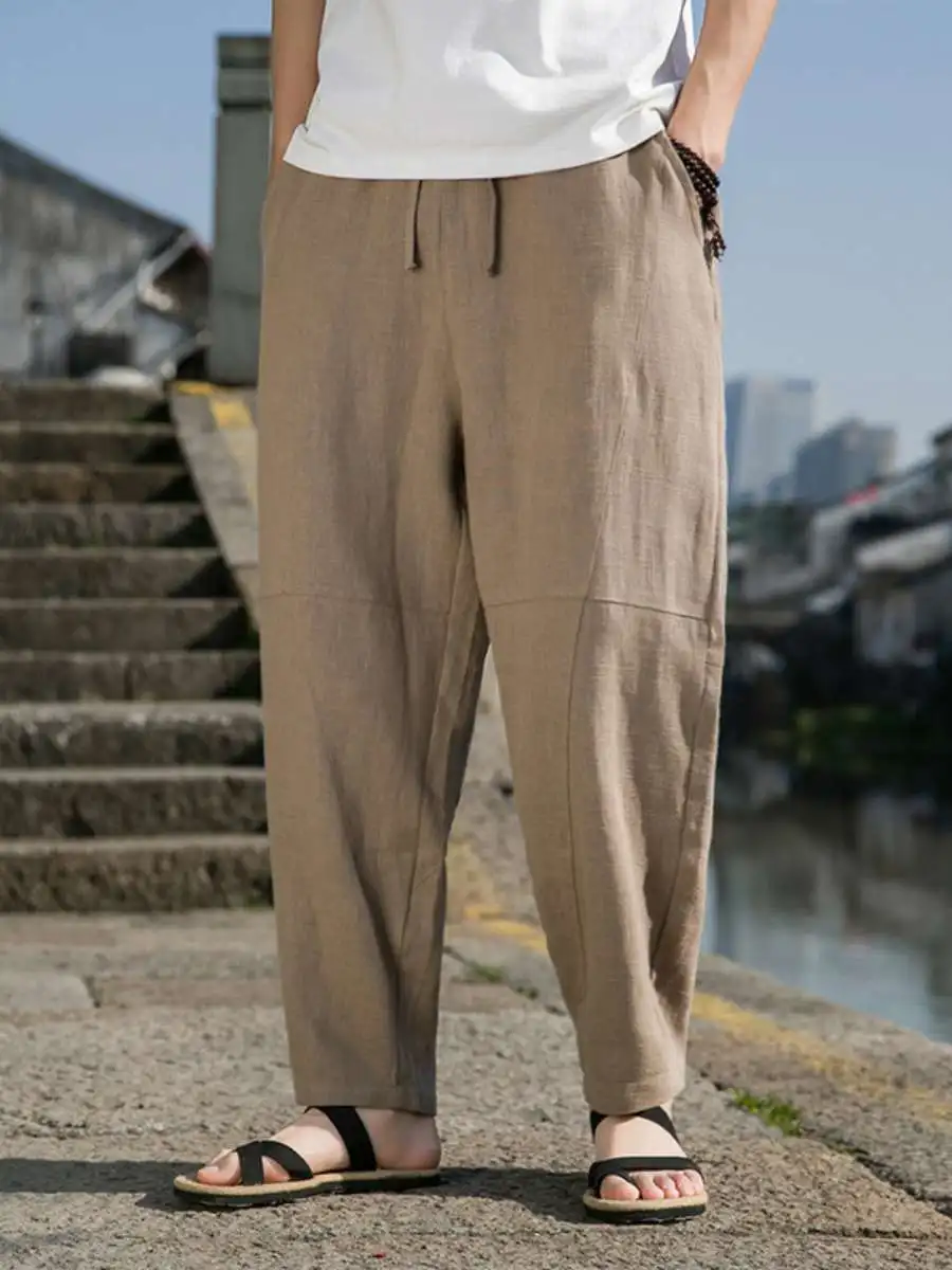 

Spring Summer New Style Japanese Cotton Linen Men's 3D Tailoring Large Size Loose Vintage Casual Pants