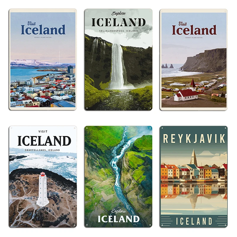 Visit Iceland Metal Plaque Mural Mural Garage Wall Decor Character Tin Sign Poster