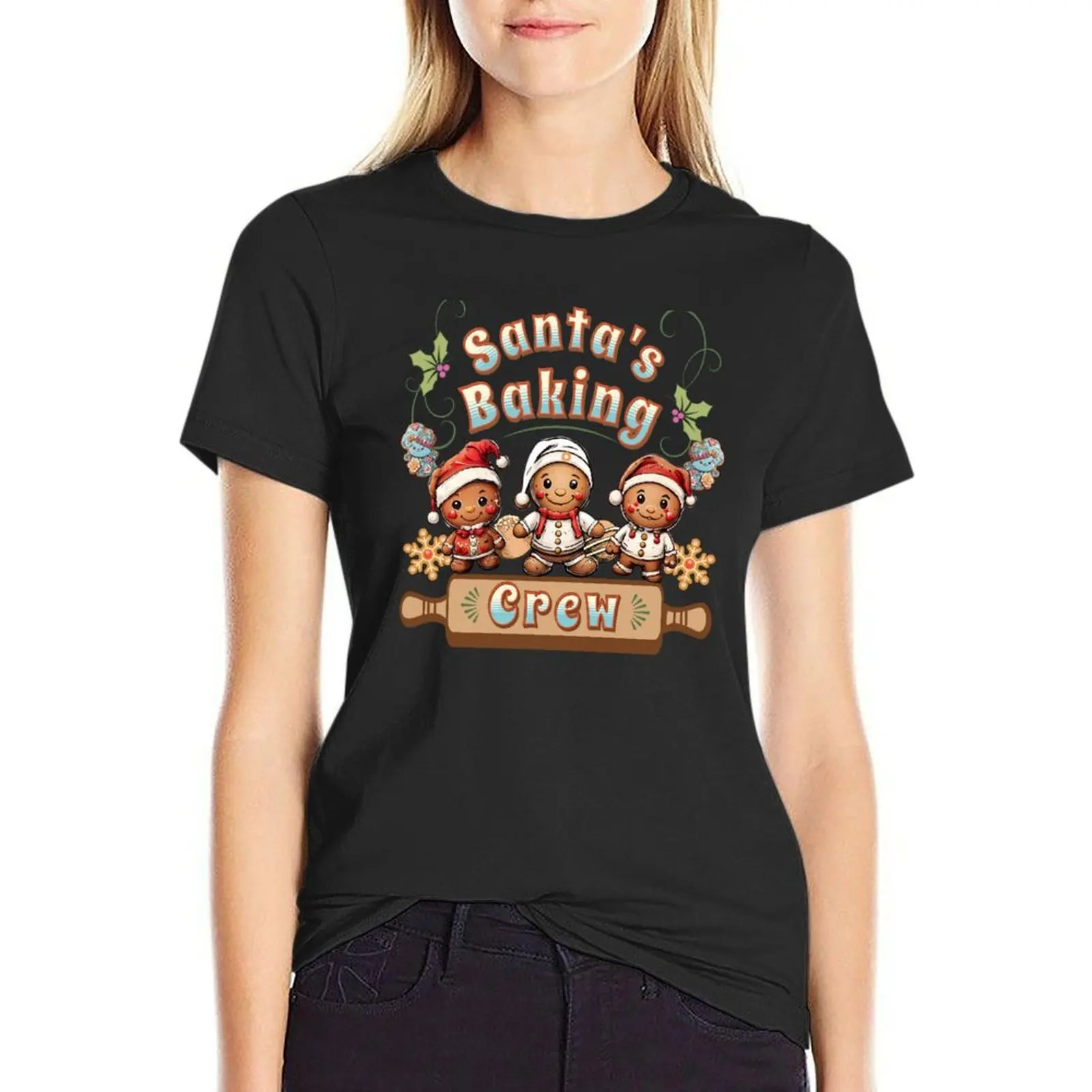 

Футболка Santa's Baking Crew, большая рубашка с животным принтом для девочек, рубашки, футболки с рисунком, милые топы, футболка в стиле вестерн, платье для женщин