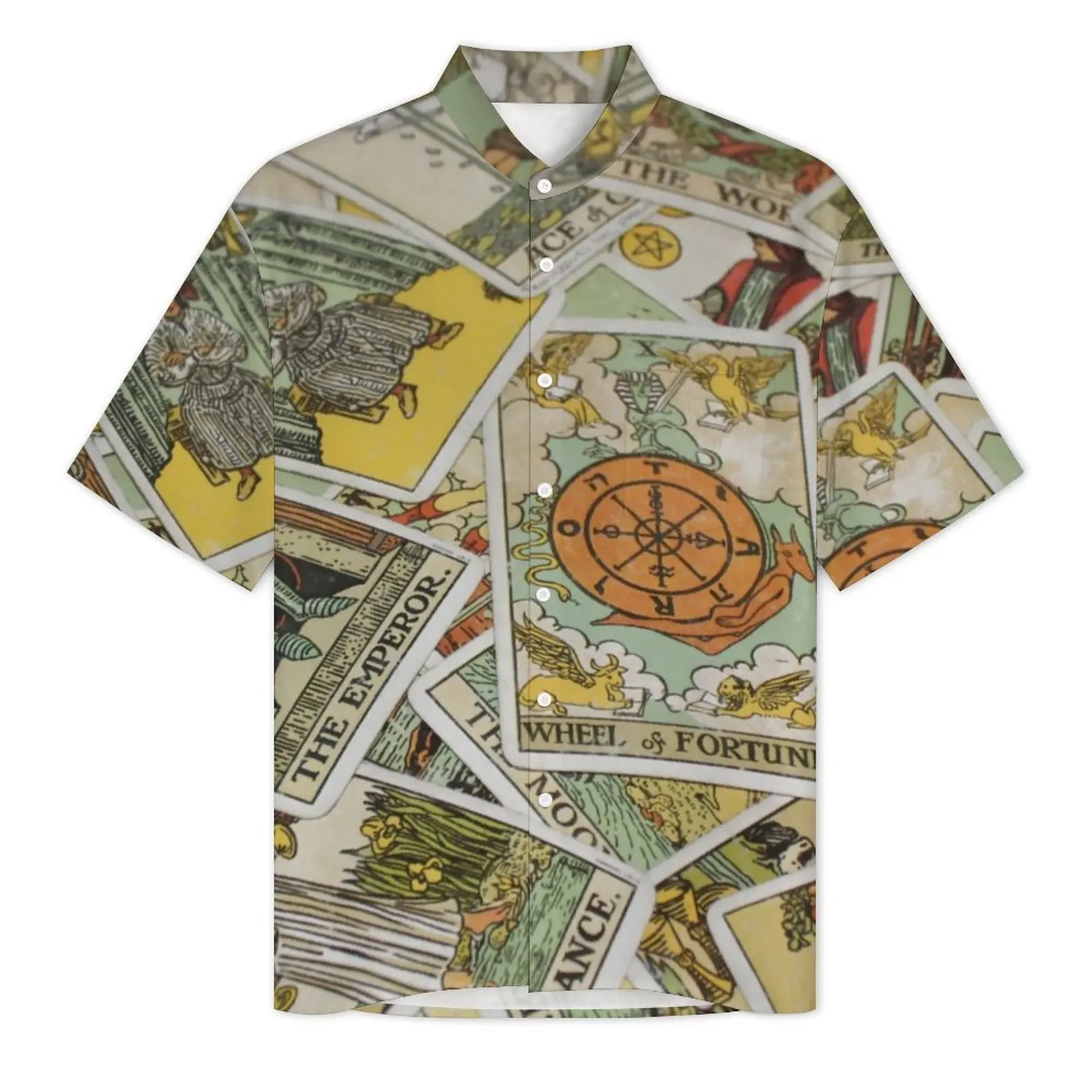 Summer Shirt Beach Tarot Cards Blouses Fortune Teller Loose Casual Shirts Men Short Sleeve Streetwear Plus Size 4XL Tops