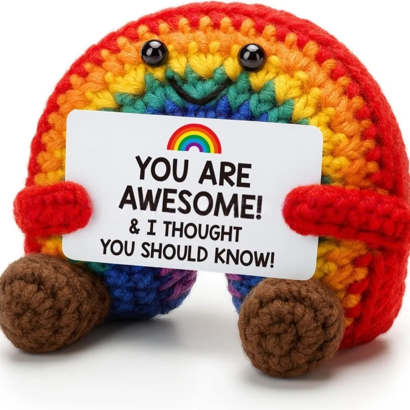 New Positive Energy Emotional Support Crochet Rainbow Doll Handmade Knitted Toy Ideal Holiday Gift