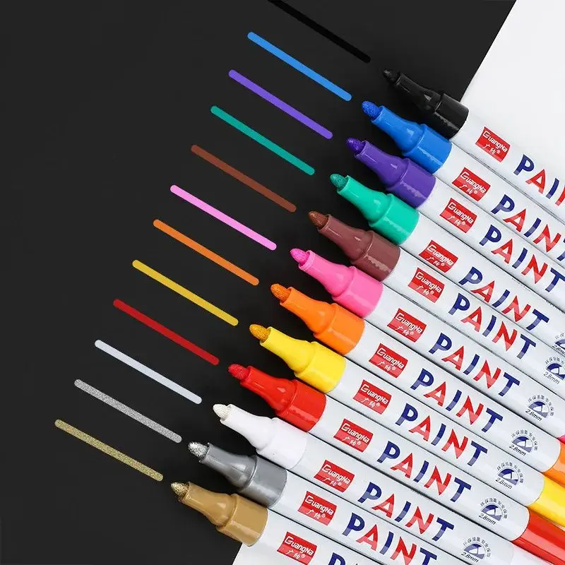 

12pc Paint Marker Permanent Waterproof Car Tyre CD Glass Graffiti Paintbrush School Office Supply Drawing Mark Pen Gift