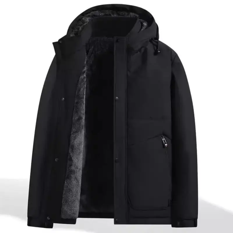 سترة رجالية سميكة مبطنة بالقطن دافئة مبطنة بالصوف قبعة قابلة للإزالة لخريف وشتاء الأعمال عادية في منتصف العمر وكبار السن #5