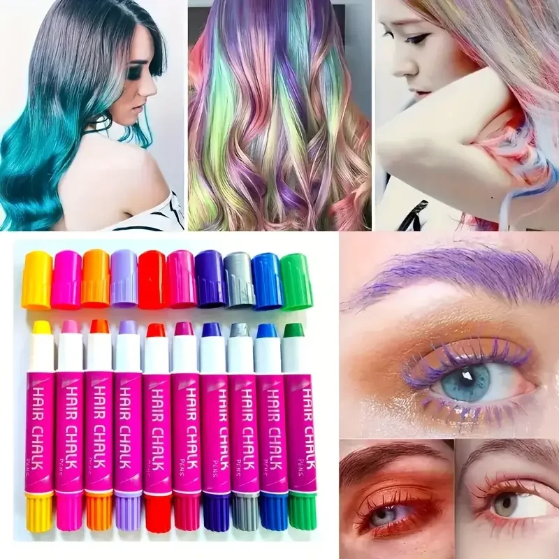 

10-цветная одноразовая краска для волос, яркие радужные цвета, вечеринки, музыкальные фестивали, для всех типов волос, временная краска для волос, моющаяся
