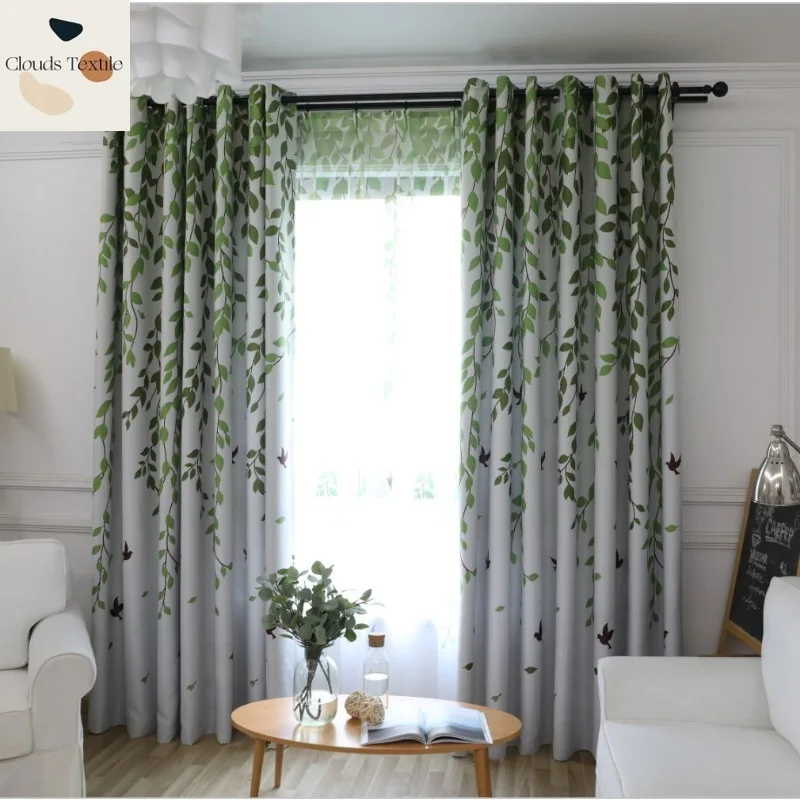 

1 Piece Simple Modern Green Blackout Curtains for Living Dining Room Bedroom Study Floating Window Rustic Printing Customize