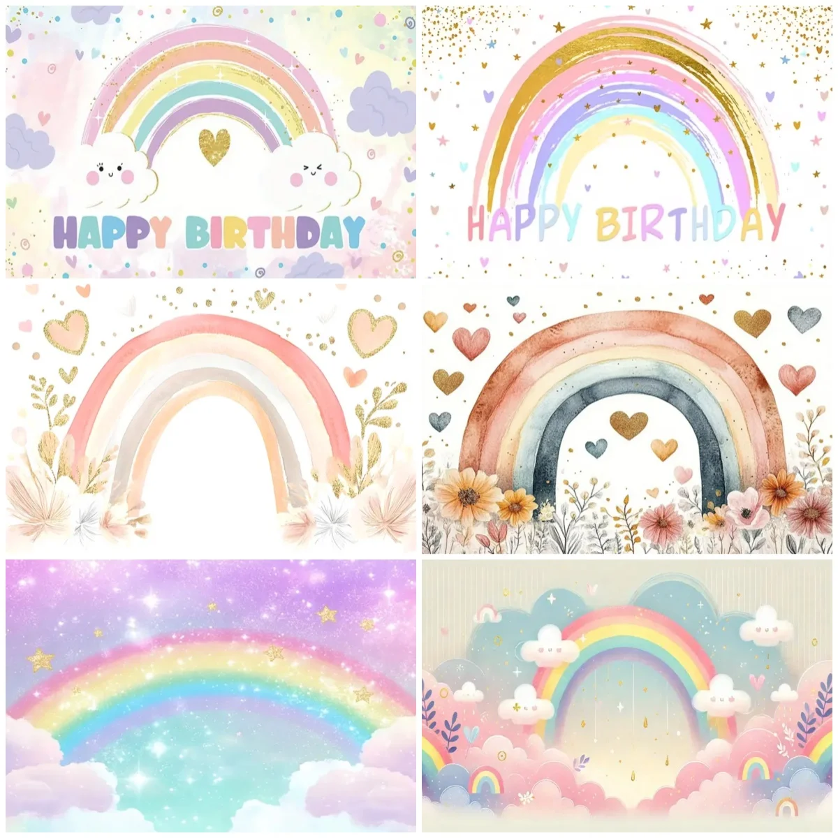 

Colorful Sky Rainbow Birthday Party Decoration Lawn Sunshine Flowers Supplies Photography Backdrops Props Baby Shower Background