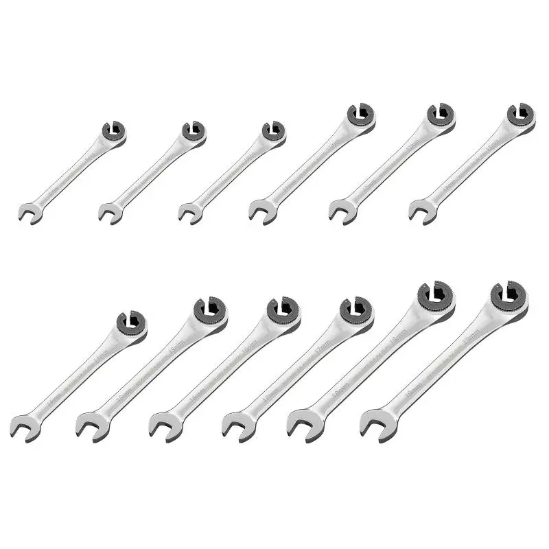 652F Rustproof Ratcheting Oil Line Wrench 8-19mm For Quick Brake Line Adjustments