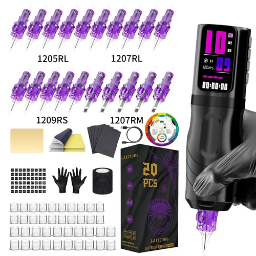Imagen 2 del producto Kit de tatuaje LASTJUDG HM162, Kit de bolígrafo para tatuaje para maquillaje permanente, Kit de máquina para tatuaje, fuente de alimentación para tatuaje con pantalla a color, Kit de tatuaje