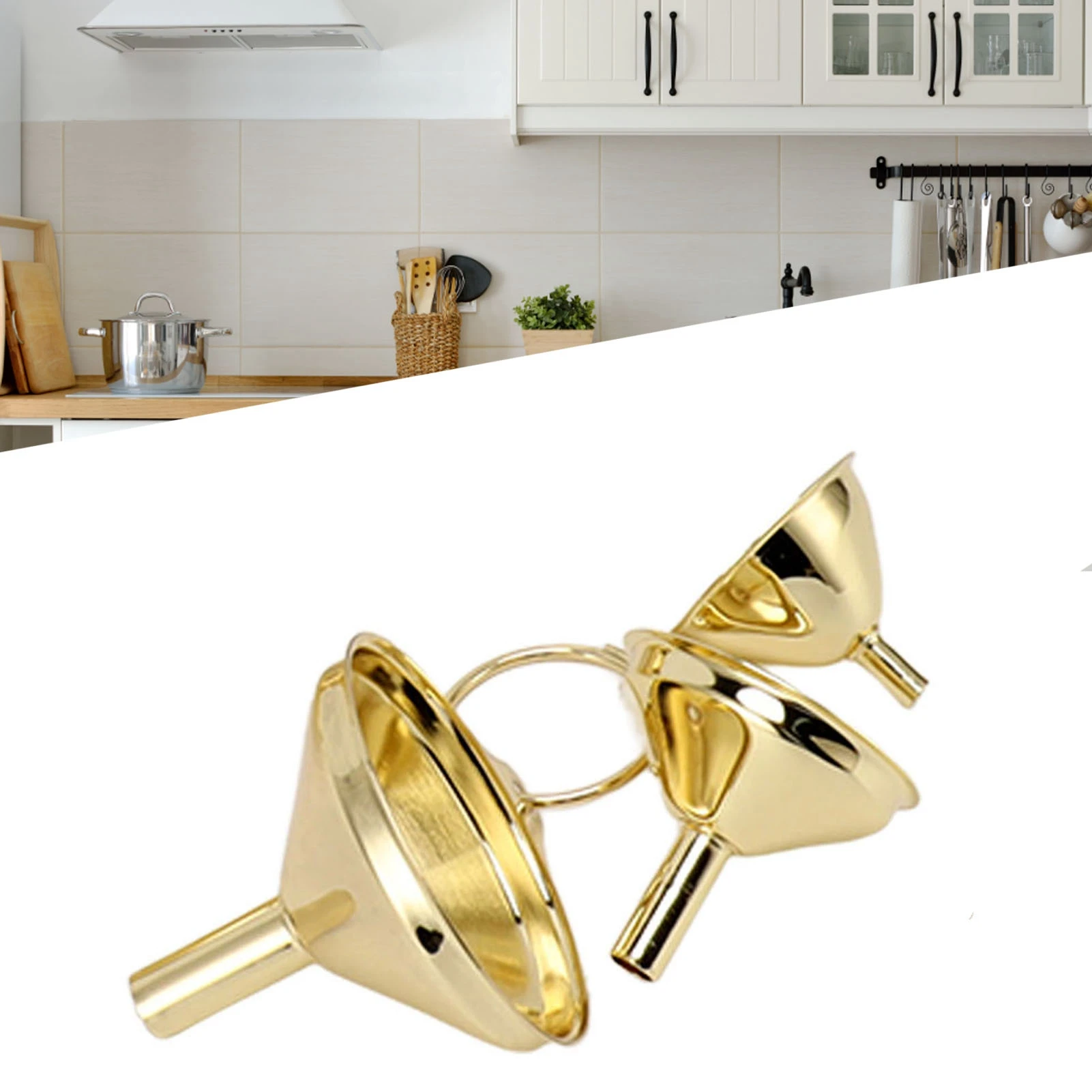 Gold Stainless Steel Funnel Curved Body Stainless Steel Funnel Set Accurate Smooth  Side Handle for Kitchen