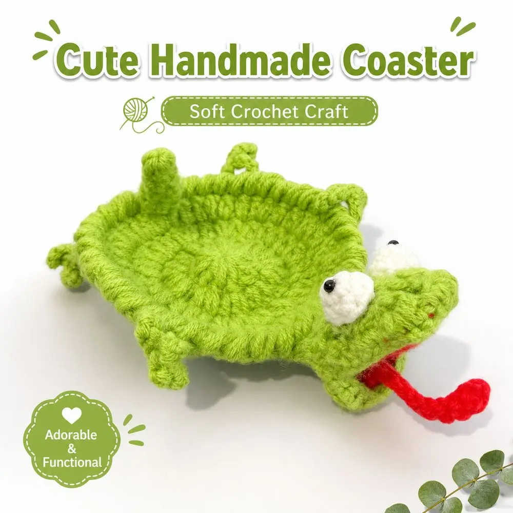 Lizard Shape Crochet Animal Coaster Yarn Decorative Drink Coaster Knitted Drink Coaster Textured Surface Handmade Crochet