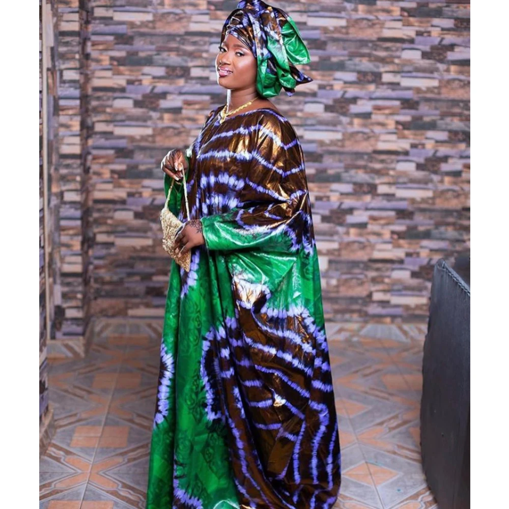 African Bazin Dresses For Women Wedding Bride Party Clothing Plus Size Traditional Riche Dashiki Bride Printing Robe With Scarf