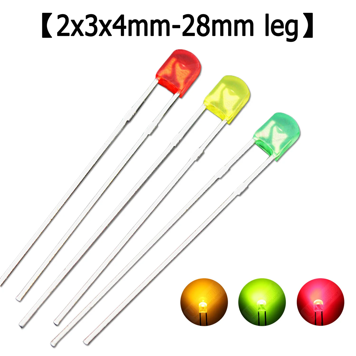1000pcs 2x3x4mm diode 28mm len color len Square LED Diodes Red Green Yellow Rectangular 2V 3V DIY PCB Lights Emitting Lamp Bulb