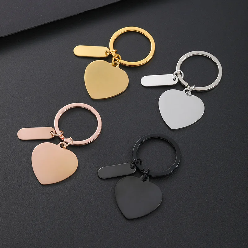 Llaveros con dijes de corazón pulido de acero inoxidable en blanco para grabado DIY, accesorio colgante Simple de moda, regalo de cumpleaños al por mayor