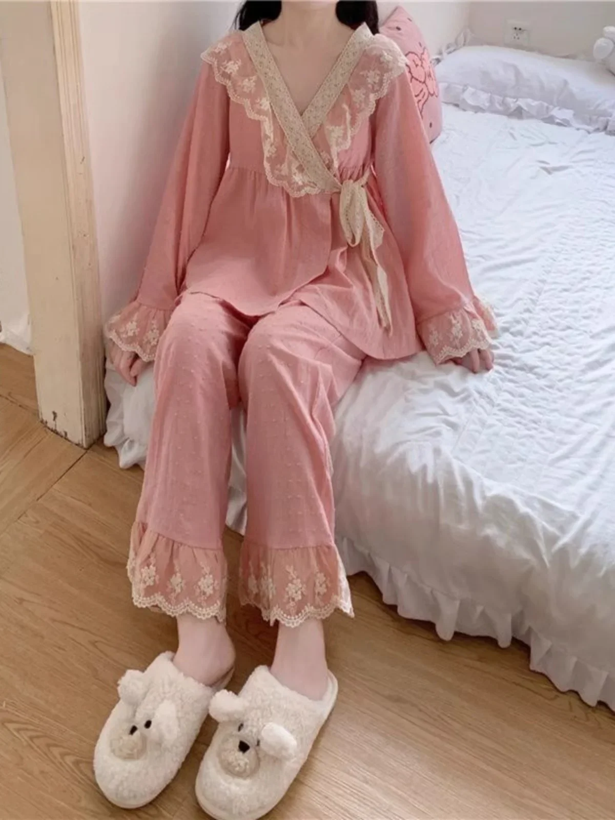 Japanese Sexy Sleepwear Women Spring Autumn 2024 New Princess Nightgowns Court Style Lace Pyjamas Pajamas Set