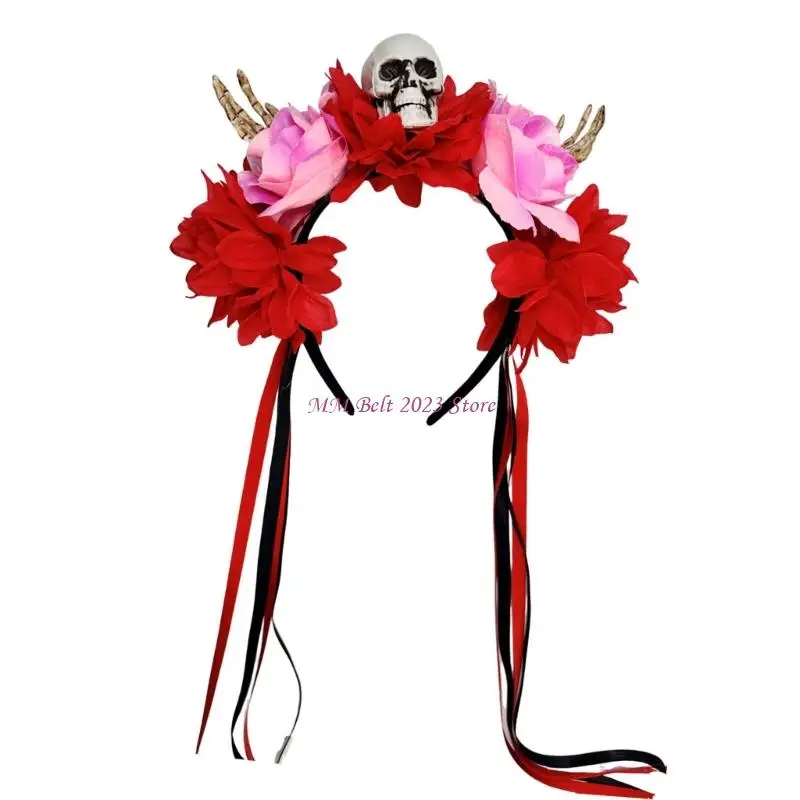 49me Halloween Skeleton Hand Flower Skull Bandons Practical Resin Hair Accessory For Kids Adults Supply