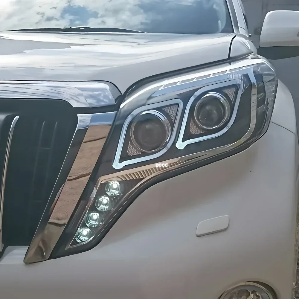 

Для Toyota Prado 2014-2017 светодиодный передний фонарь автомобиля в сборе, обновленный дизайн «ангельские глазки», двойной объектив проектора, аксессуары для автомобильных фар