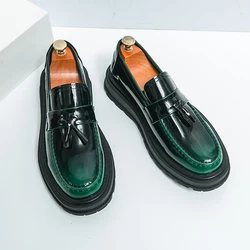 Green Slip-On Luxury Moccasins Men Casual Shoes Thick Bottom Tassel Formal Leather Shoes Men Luxury Patent Leather Dress Loafers