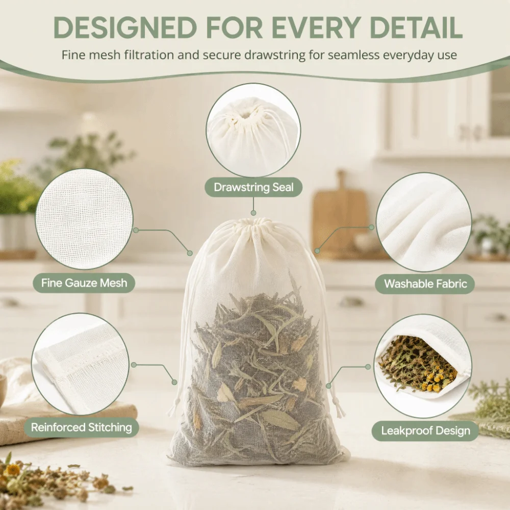 50 PCS SET 7.9 x 11.8 in Cotton Drawstring Bag Nature Cotton 20x30cm Reusable Sachet Bag Large Size Cotton Gauze Bag For Spices