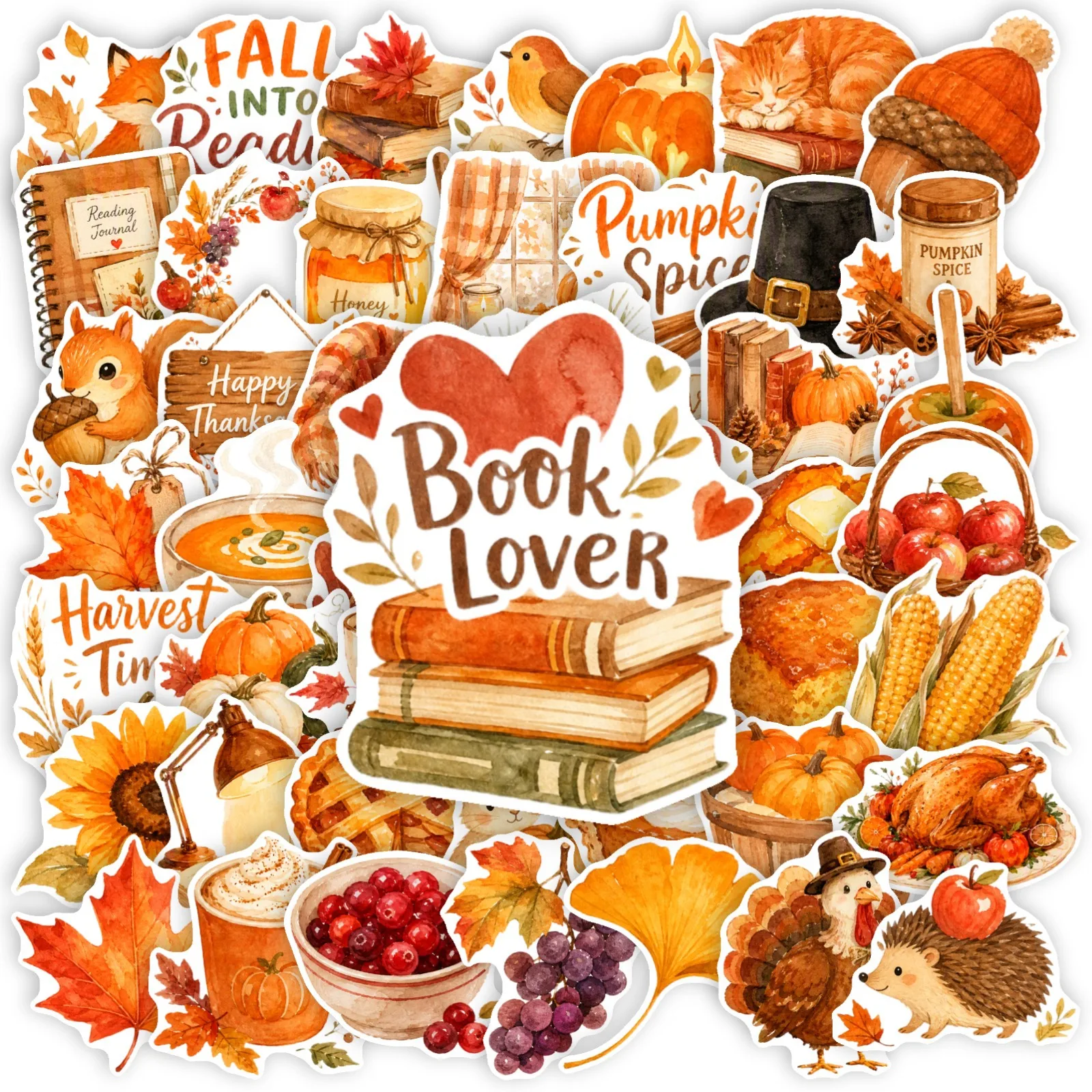 50Pcs Autumn Thanksgiving Theme Stickers Book Pumpkin Turkey Journal Decoration Waterproof Sticker Decals