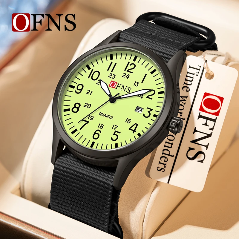 OFNS7200 ساعة رجالية بحزام نايلون Noctilucent 3ATM مقاومة للماء بتقويم واحد كوارتز رفيعة ومستقيمة بمينا كبير #2
