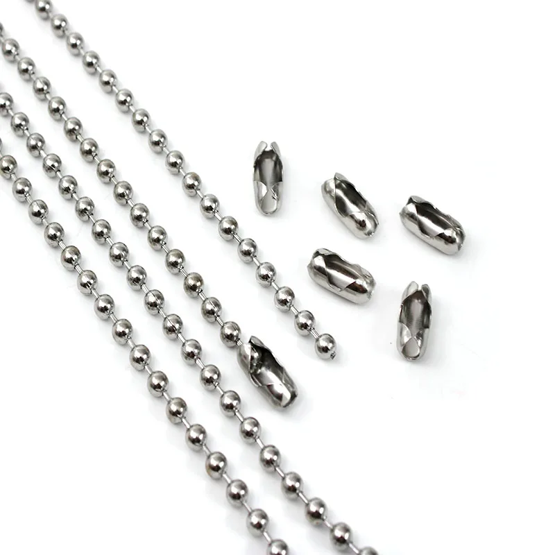 2-5Meter/Lot Stainless Steel Ball Chain Necklaces Making with 20Pcs Clasp Connectors / for Keychain DIY Jewelry Making Wholesale
