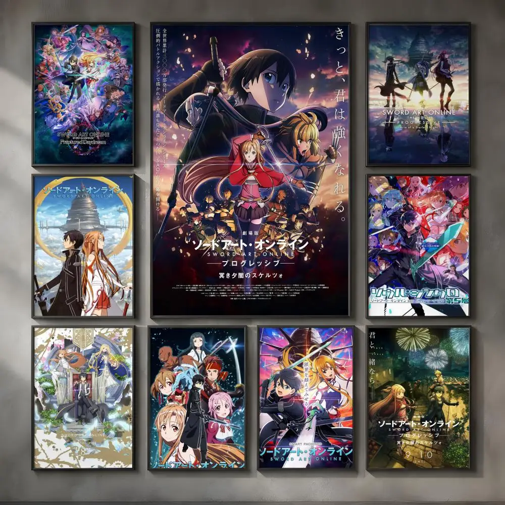 Anime S-Sword Art Online-e Poster Vintage Self Adhesive PP Wall Art for Living Room Bar Bedroom Home Decor Gift
