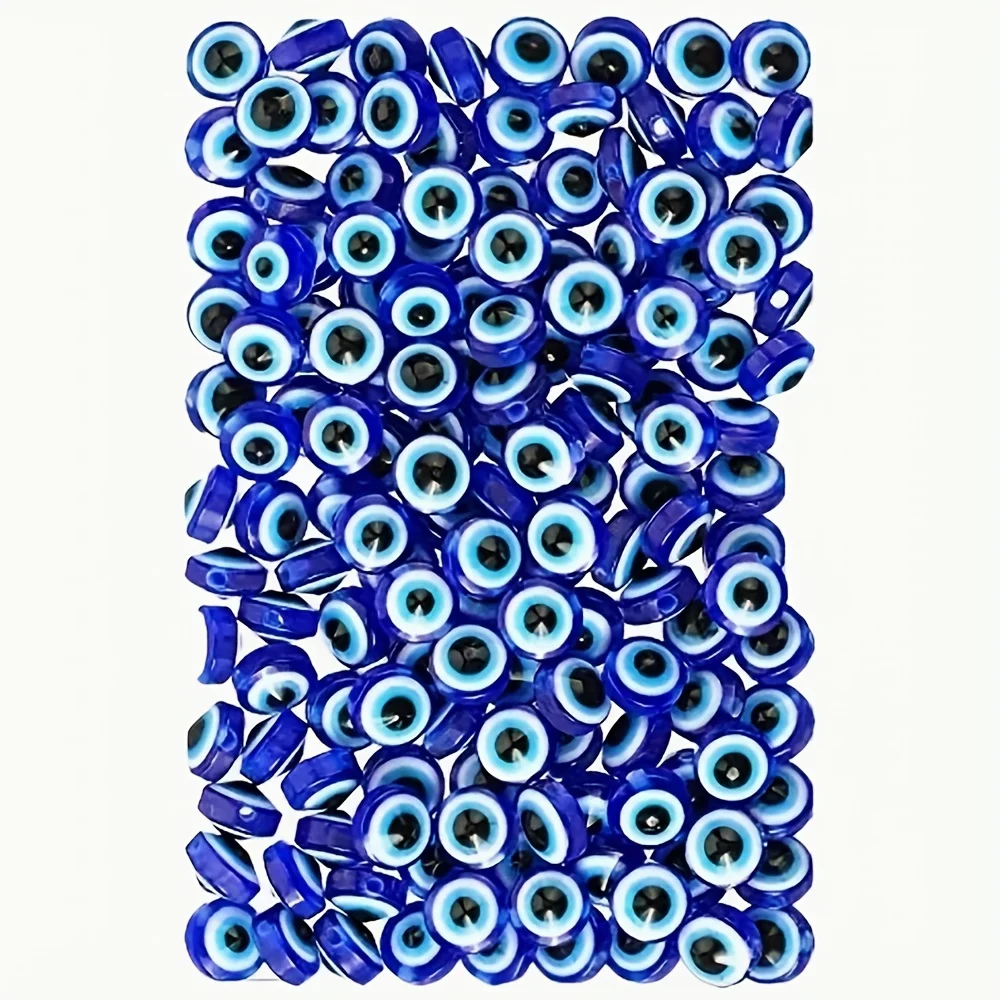 

500pcs Turkish Handcrafted Evil Eye Beads - Round Resin Blue & Black Protective Symbol Be