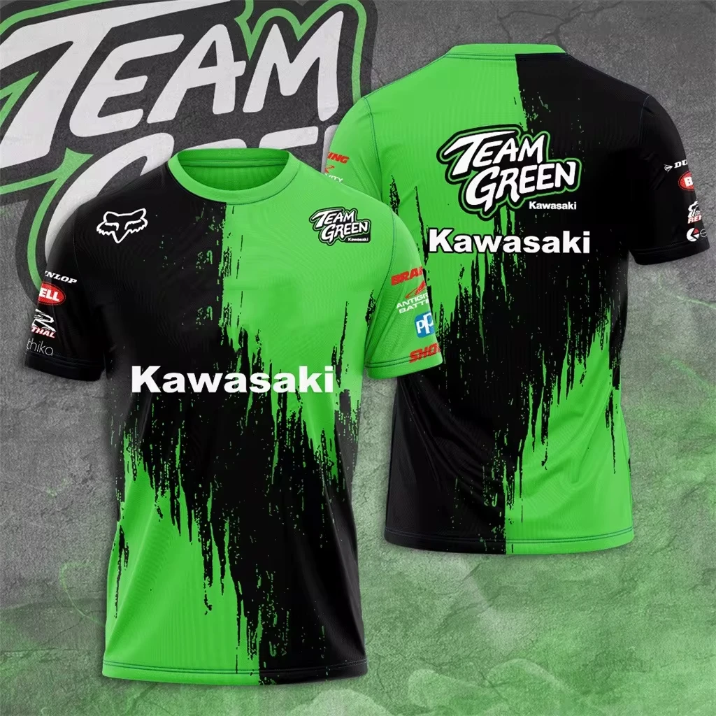 Kawasaki Motorcycle Racing Team Men T-shirt Summer Short Sleeve Women Oversized Clothing 2024 New Fashion Children Tee Tops