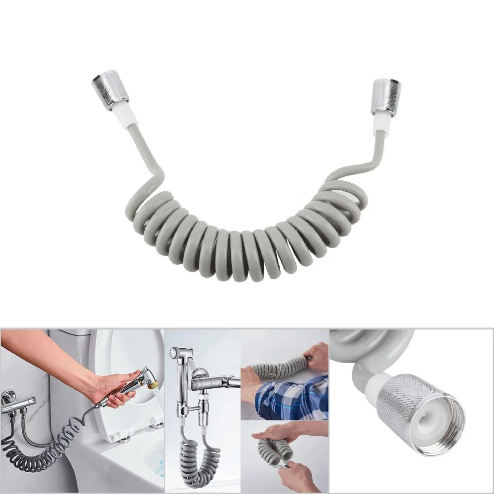 Versatile ABS Spring Shower Hose PU Material Grey Bidet Sprayer Hose Retractable Design Telescopic Design Bathroom Shower Hose