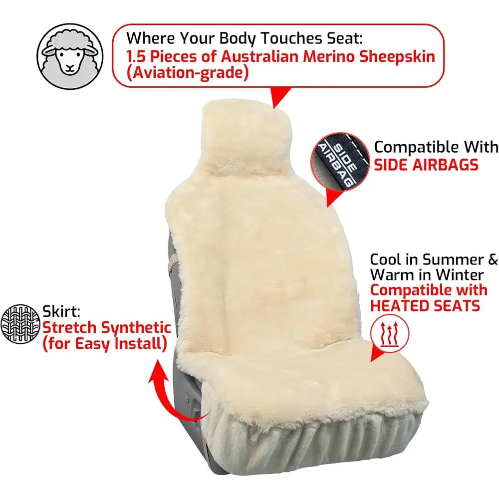 Aegis Cover Premium Sheepskin Car Seat Cover Front Wrap Australian Merino Wool, Universal Fit for RV SUV Truck Sedan Most Vehicl view 4