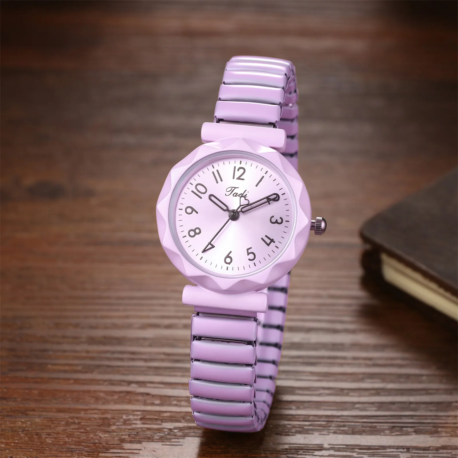 Unisex Youth Easy-Read Sunburst Stretch Elastic Stainless Steel Band Wrist Watch Minimalist Quartz Dress Casual Clock