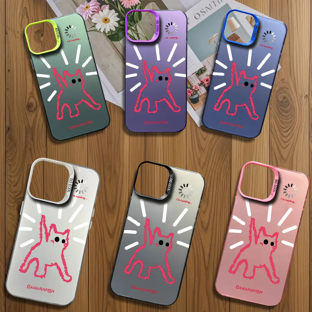 Cute Loading Pink Cat Printstream Phone Case for iPhone 12 11 13 IMD 14 15 16 Max Pro Plus Laser Cover