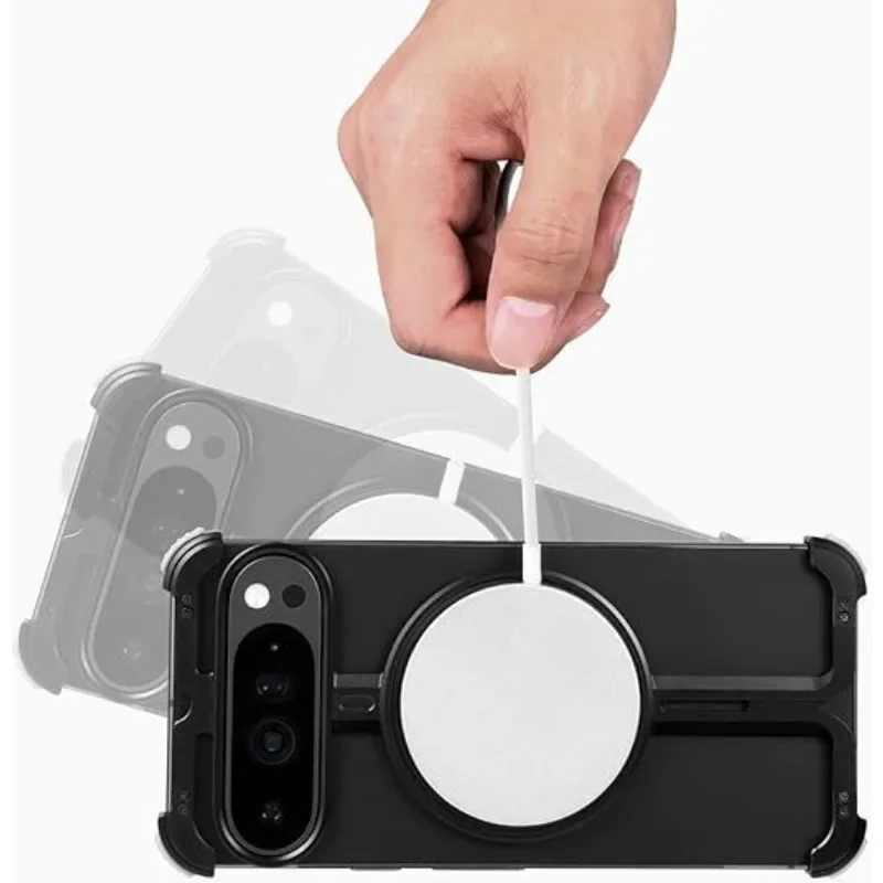 For Google Pixel9pro XL Fold Simple Design Shockproof Protector Cover Metal Rimless Magnetic Holder 360 Ring Rotation Phone Case