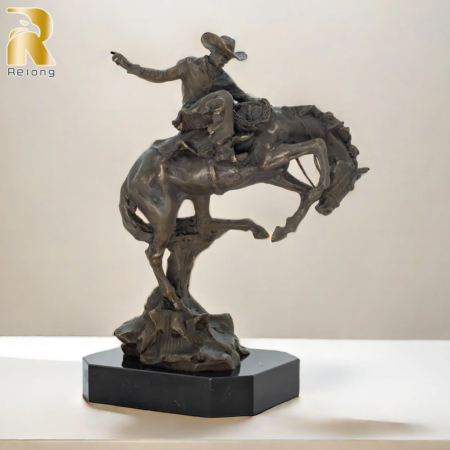 

37cm Bronze Cowboy Riding Horse Sculpture Casting Western Art Rodeo Rider on Horse Bronze Statue For Home Decor Luxury Gifts