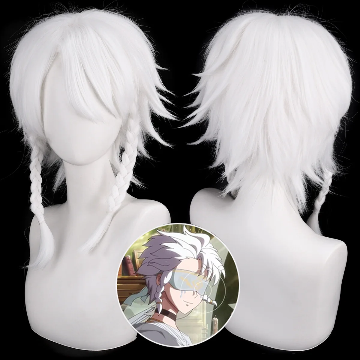 

Short White Synthetic Wig Layered Wavy Cut for Cosplay Party Women Daily Wear Costume Heat Resistant