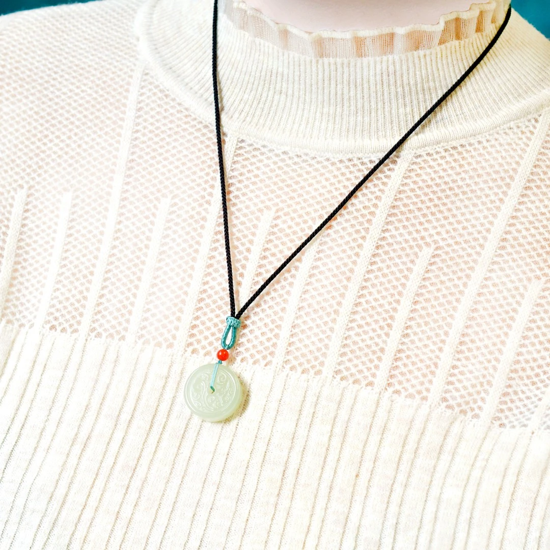 Genuine China Nephrite Stone White Jade Carving Donut Pendant Necklace Women Certified Jewelry Natural Hetian Jade Lucky Amulets
