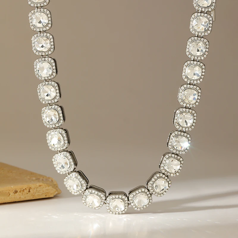 EILIECK Hochwertige Funkelnde Zirkon-Halskette, Dickere Metall-Kubanische Kette, Statement-Halskette, Hip-Hop-Punk-Schmuck, Geschenk – Detail 18
