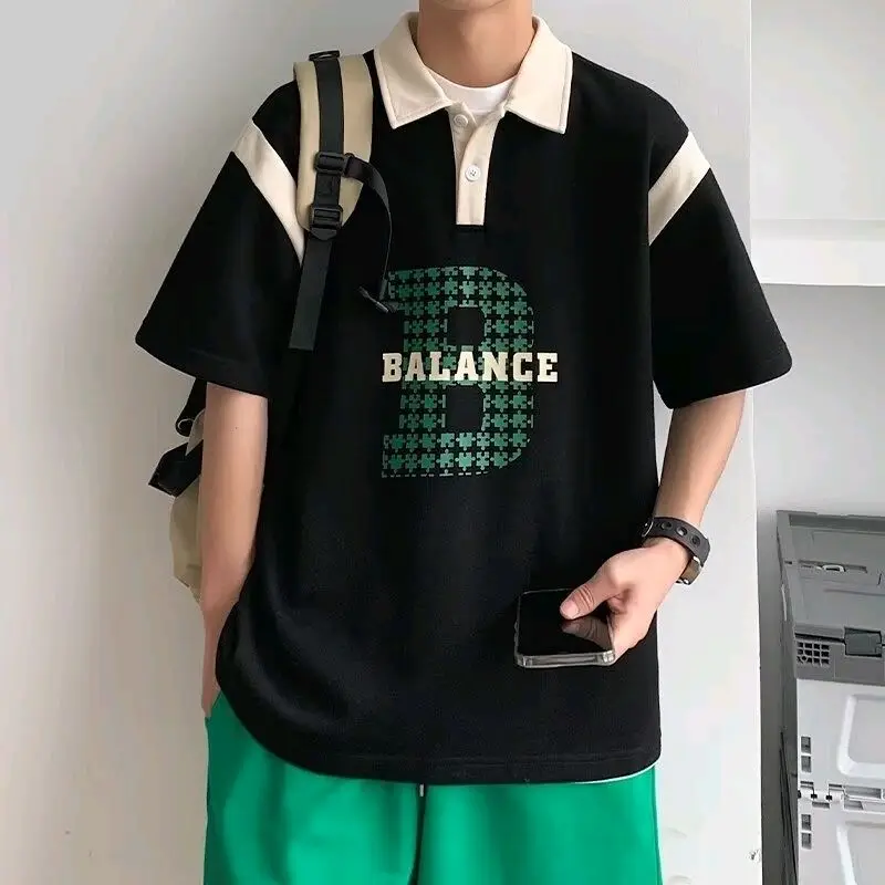 

Korean style waffle POLO shirt youth short-sleeved men summer loose ice silk casual versatile trendy college style niche T-shirt