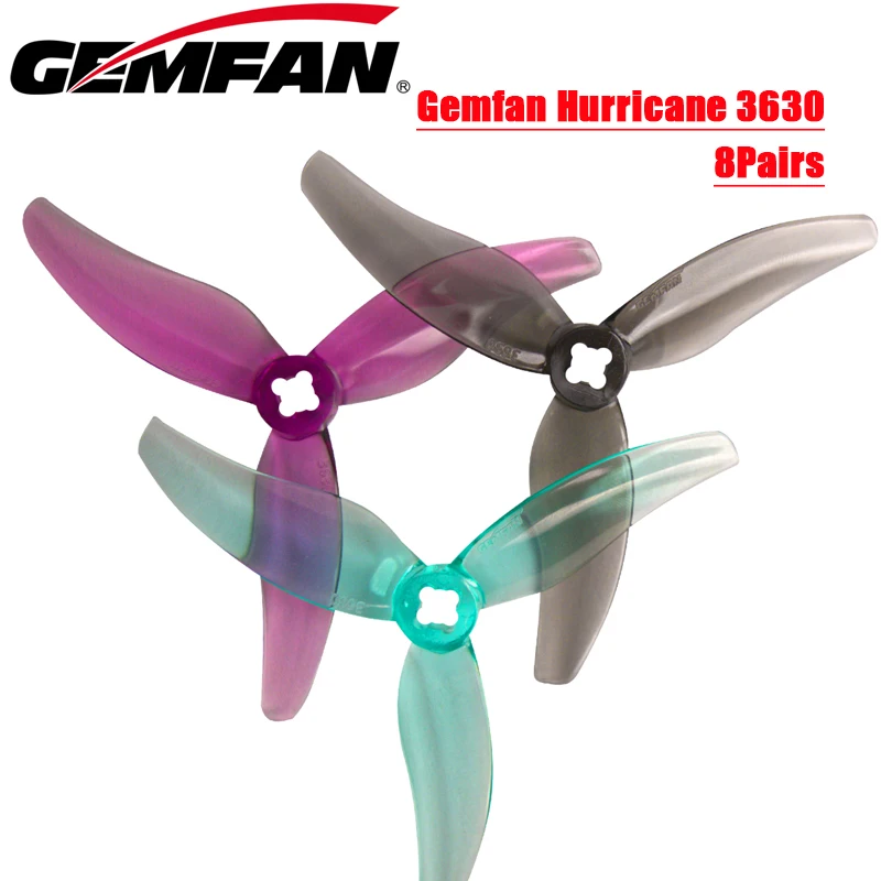 

8 пар (8CW + 8CCW) Gemfan Hurricane 3630 3.6X3X3 3-лопастный Пропеллер для FPV Freestyle 3,5 дюймов Дрон 2004