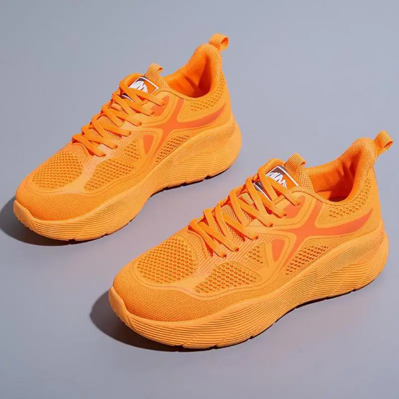 Orange Sneakers For Women Breathable Thick Sole Sports Shoes Women Sneakers Lightweight Spring Autumn Mesh Running Shoes