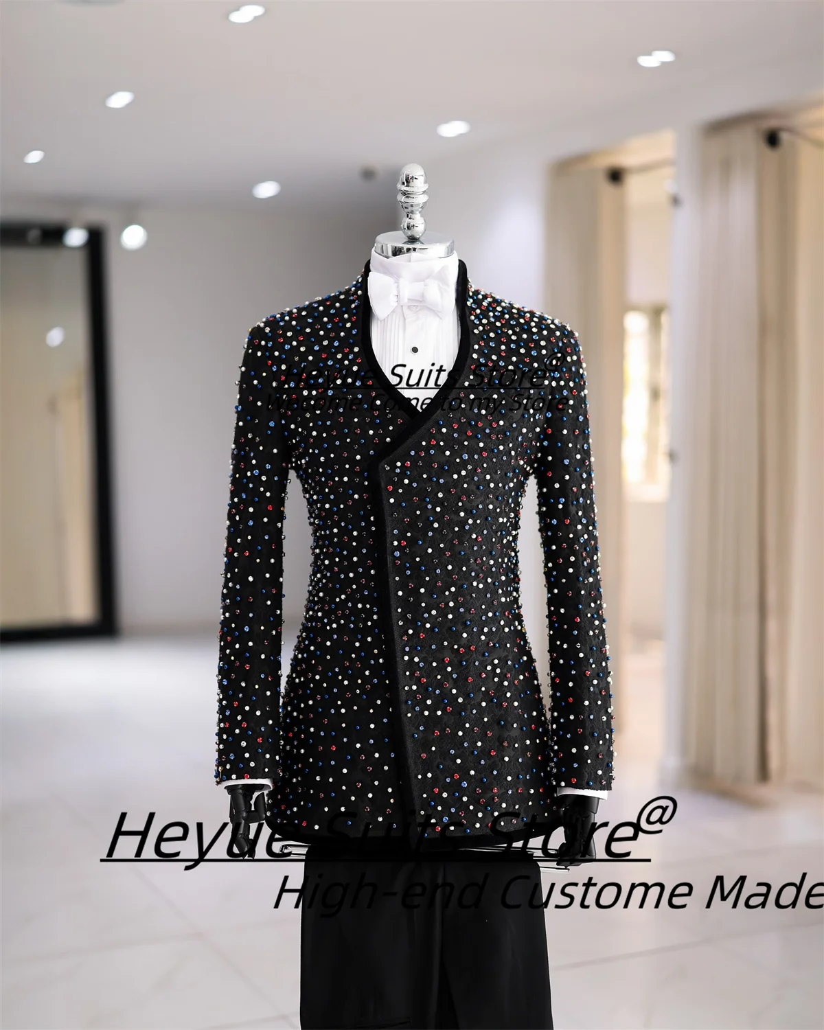 

Gorgeous diamonds Prom Men Suits Customized Slim Fit Groom Wedding Tuxedos 2 Pcs Sets Male Prom Party Blazers Formal Ropa Hombre