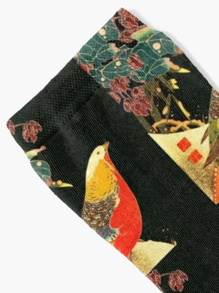 Golden Pheasant in the Snow Antique Japanese Woodcut Socks men cotton high quality funny sock luxe colored Girl'S Socks Men's