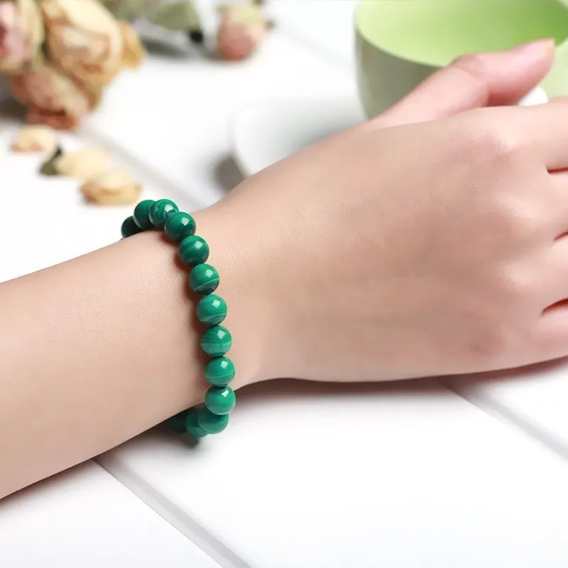 Natural Semi Precious Stone Round Malachite Beads Bracelet Green Color  6mm/8mm/10mm Size For Choose Lucky Amulet Prayer