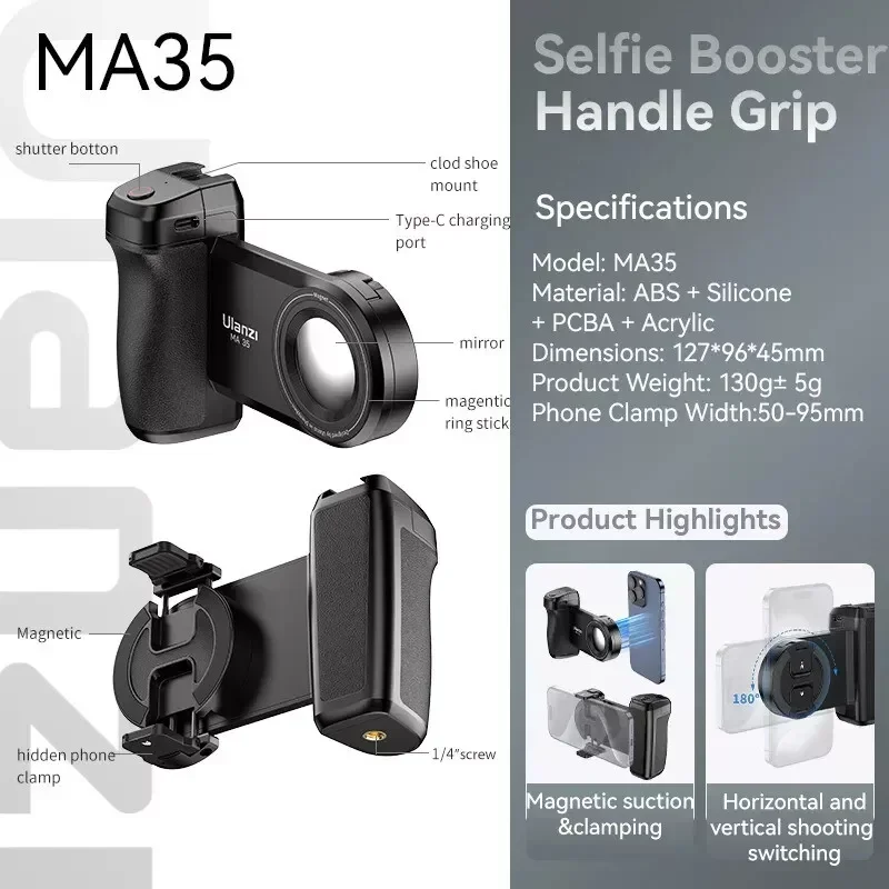 Ulanzi MA35 Clip magnetica per telefono selfie con supporto per treppiede 2 in 1